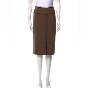 Badgley Mischka Midi Length Button Front Wool Blend Skirt Brown Size 10